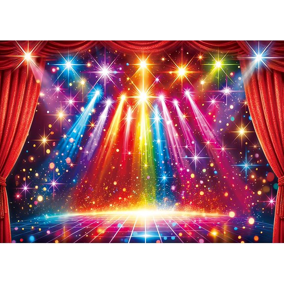 Soul's Rainbow Stage Disco Backdrop Vintage Lights Colorful Music Photography Background Adults Kids 70s 80s 90s Disco Dance Red Curtains New Year Birthday Party Decor Banner Supplies (8x6FT) V14