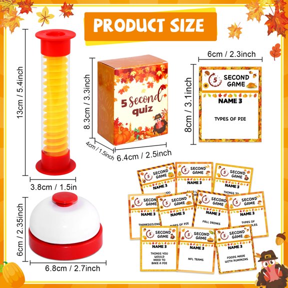 Soul's Second Games 100 Thanksgiving Party Cards Second Question Cards Games Kits with Hourglass Timer for Adults Family Thanksgiving Party Travel Night Sleepover Think Fast and Shout Out Answers V14