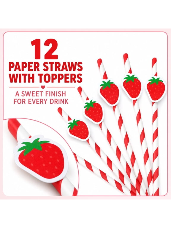 Soul's Strawberry Party Favors for Kids Girls - 156 First Birthday Goodie Bag Stuffers, Treat Boxes, Slap Bracelets, Stickers, Stampers, Keychains, Paper Straws - Sweet One Party Supplies V14