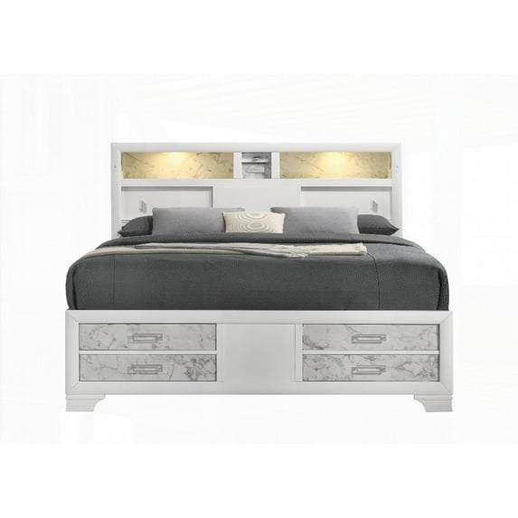 Full Size Wood Storage Bed with Drawers in White (for Bedroom)