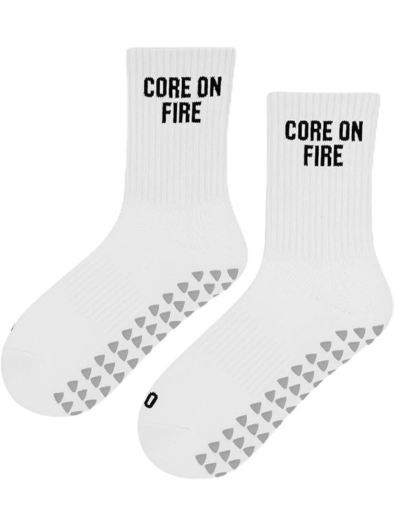 Soul8 Motivational Gym Crew Socks Pilates Grip Training Socks Inspirational Gift for Athletes (US, Numeric, 6, 8.5, Regular, Regular, Size 6-8.5, CORE ON FIRE (Grip Bottom)
