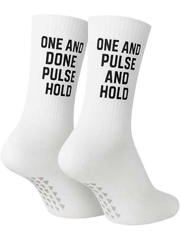 Soul8 Motivational Gym Crew Socks Pilates Grip Training Socks Inspirational Gift for Athletes (US, Numeric, 6, 8.5, Regular, Regular, Size 6-8.5, ONE AND DONE PULSE AND HOLD (Grip Bottom)