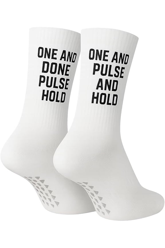 Soul8 Motivational Gym Crew Socks Pilates Grip Training Socks Inspirational Gift for Athletes (US, Numeric, 6, 8.5, Regular, Regular, Size 6-8.5, ONE AND DONE PULSE AND HOLD (Grip Bottom)