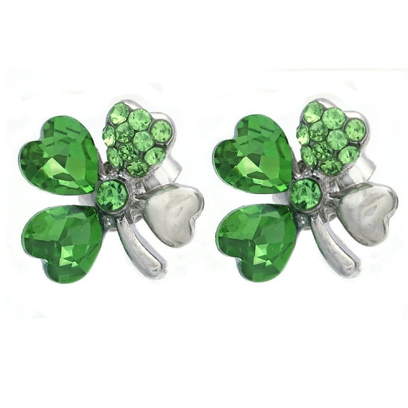 SoulBreeze St. Patricks Day Good Luck Charm Green Four Leaf Shamrock Lucky Clover Earrings Holiday Fashion Jewelry