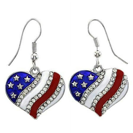 SoulBreezeCollection Patriotic American USA Flag Heart Dangle Drop Earrings 4th of July Independence Day Gift (Heart Hook)