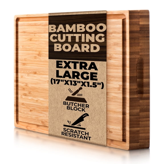 SoulFino Bamboo Butcher Block - 17" x 13" x 1.5" Premium Cutting Board