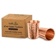 SoulGenie Hand Hammered Copper Tumblers - 2 Pcs.250 ml/8 fl oz - Natural Orange-Red Color