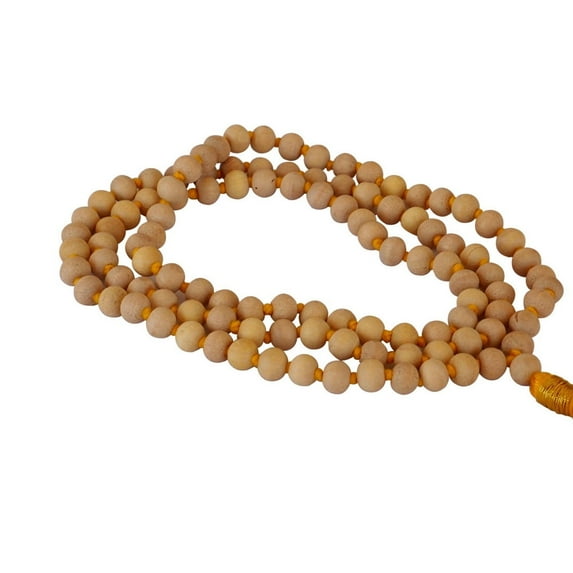 SoulGenie Meditation Mala Beads - Superior Grade Tulsi Wood - Unisex - Light Brown Color