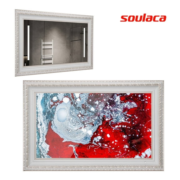 Soulaca 22 inches Smart Mirror webOS TV Antique White Decor Frame Built-in WiFi ATSC Waterproof TV Fireplace Dining Area Bathroom