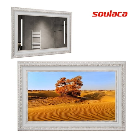 Soulaca 22 inches Smart webOS Mirror TV with White Frame LED TV Bathroom Hotel Decoration Entertainment Fireplace