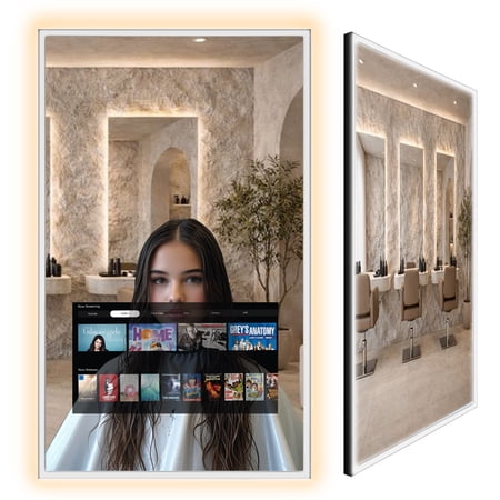 Soulaca 24" W x 40" H Smart Mirror with 22" Screen Display with webOS LED Light Salon Entertainment Streaming Apps for Barber Shops, Beauty Studios Voice Control