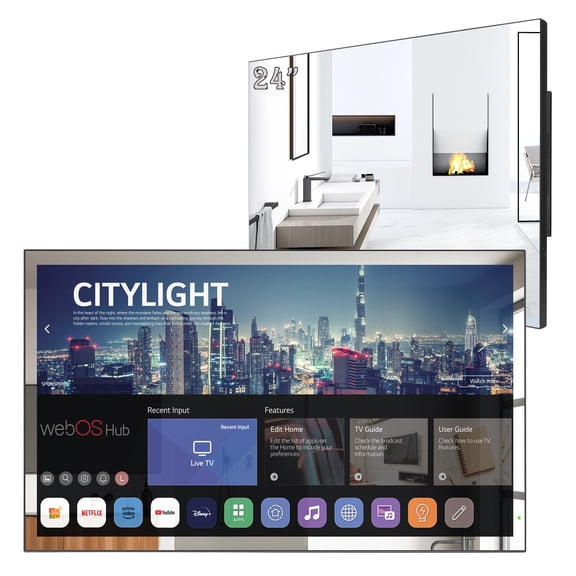 Soulaca 24 inches Smart Mirror Bathroom LED webOS TV Waterproof ATSC DTV Tuner Wall Mount Voice Control Hotel Kitchen