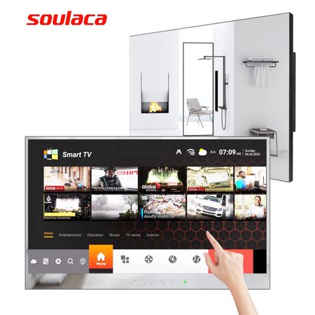Soulaca 27 inches Smart Touchscreen Vanishing Mirror LED TV for Bathroom Touch Panel ATSC Tuner Android Television WiFi Bluetooth