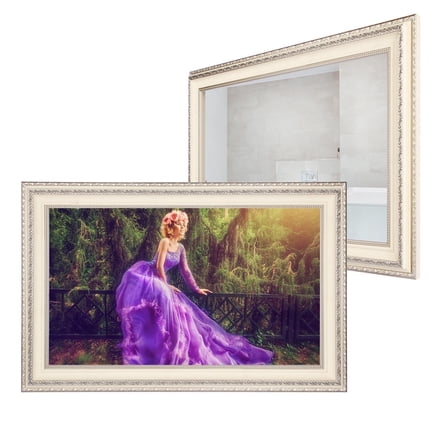 Soulaca 27 inches Smart webOS Mirror TV with Ivory Frame for Bathroom Built-in WiFi Alexa Bluetooth ATSC Fireplace Entertainment