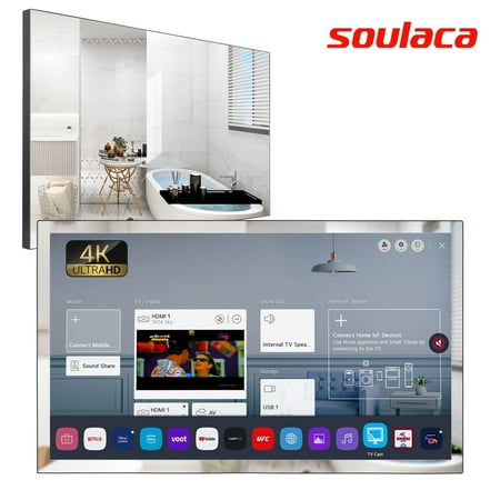 Soulaca 28 inches 4K webOS Bathroom Mirror Smart LED TV Waterproof IP65 ATSC Wi-Fi Bluetooth Voice Control New