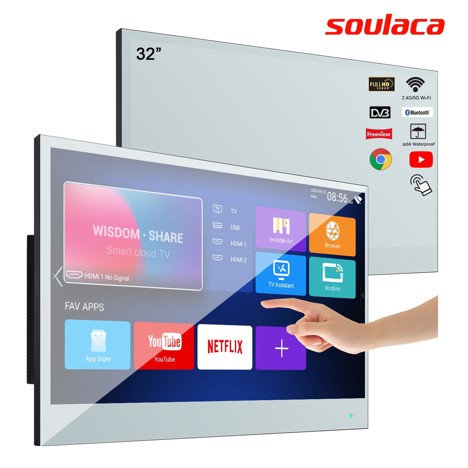 Soulaca 22 pulgadas pantalla táctil espejo inteligente baño TV LED Android  11 ATSC sintonizador WiFi Bluetooth publicidad Android 2023 modelo