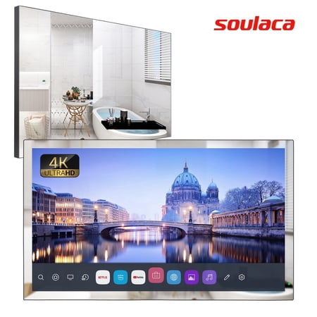 Soulaca 32" Smart Mirror 4K Uhd LED Bathroom TV Waterproof IPX6 with Built-in Wifi, Bluetooth, and Atsc Tuner Hotel Advertising