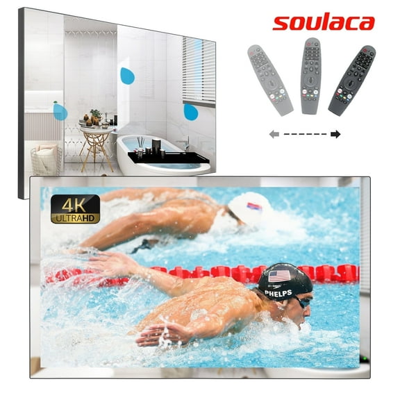 Soulaca 32 inches Smart webOS 4K Magic Mirror LED Bathroom TV Vanishing Screen Television Waterproof Built-in WiFi Bluetooth