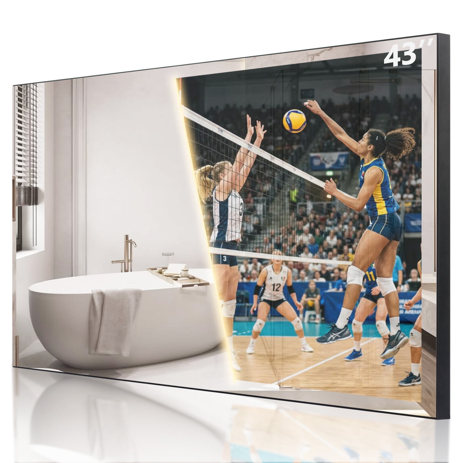 Soulaca 43" Vanishing Mirror 4K Smart Bathroom TV, IP65 Waterproof, Goo-g.le TV, WiFi, Atsc Dtv Tuner, LED Large Screen