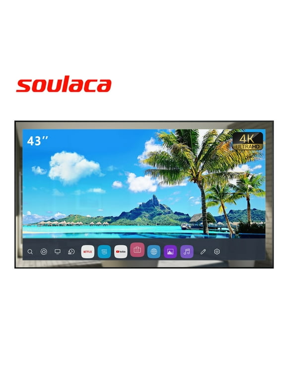 Soulaca 43 inches webOS Smart Mirror TV 4K Bathroom IP65 Waterproof WiFi Bluetooth ATSC Television Built-in Alexa New 2024
