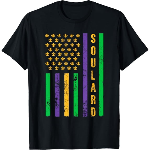 Soulard St Louis Mardi Gras Fleur-de-lis American Flag T-Shirt Vintage Distressed Carnival Party Apparel for Men Women