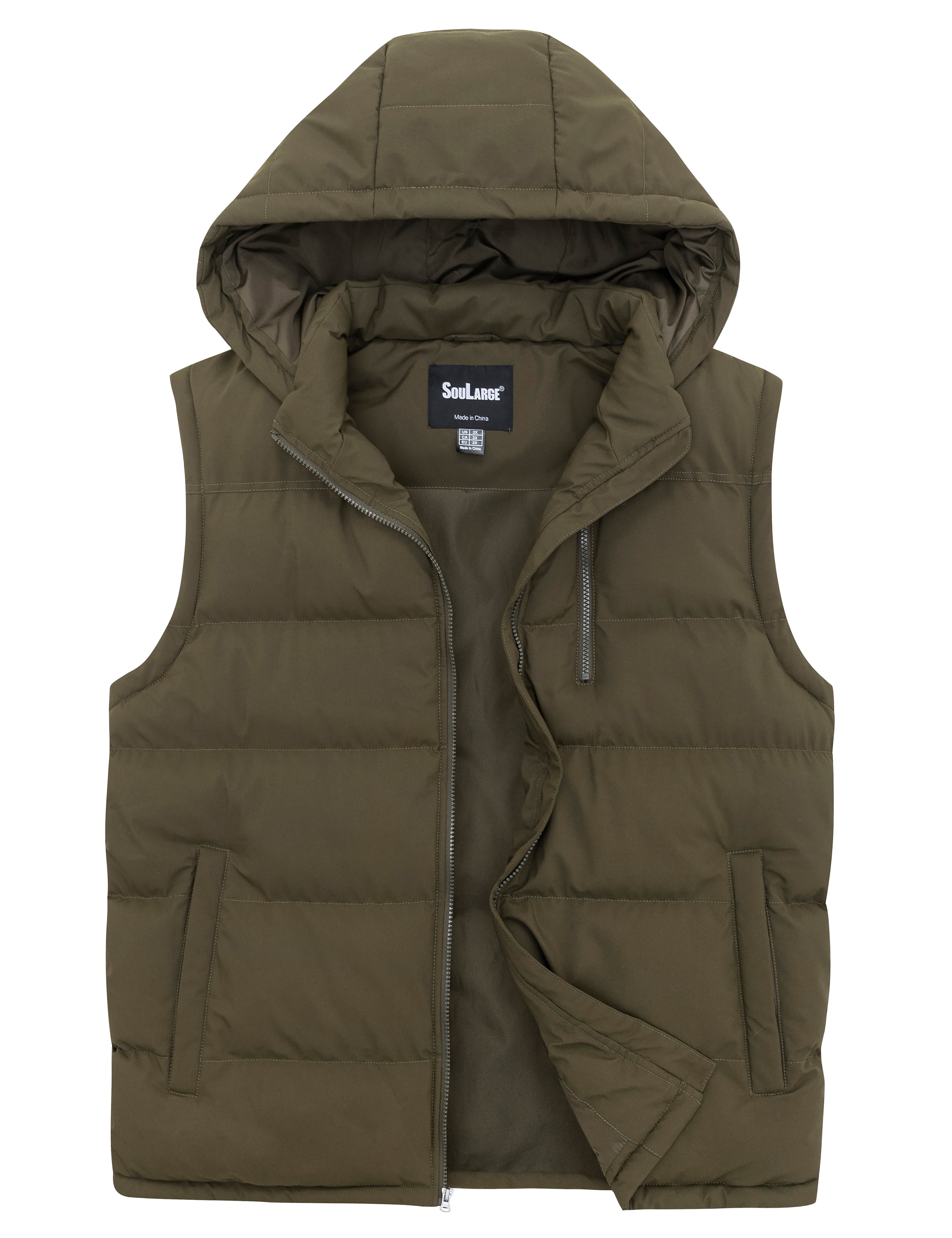 Soularge Men's Big and Tall Hooded Casual Winter Waterproof Warm Vest ...