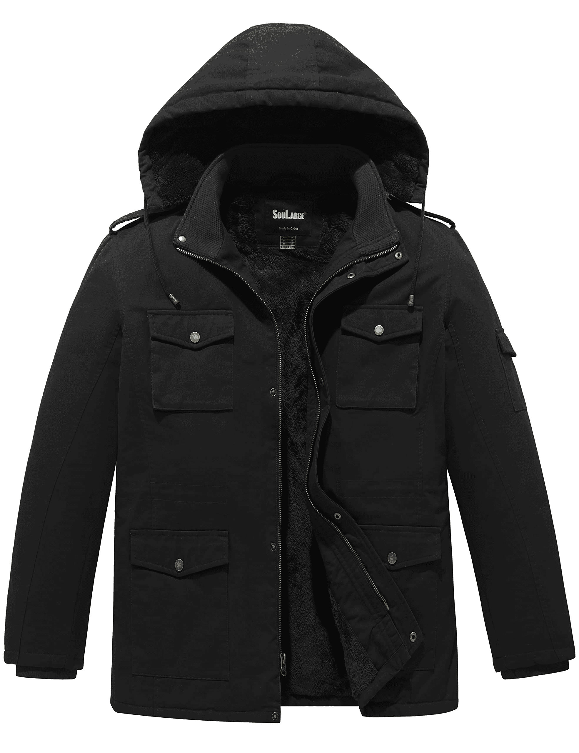 Soularge Men's Big and Tall Military Utility Workwear Cotton Parka Jacket  (Black, 3X)