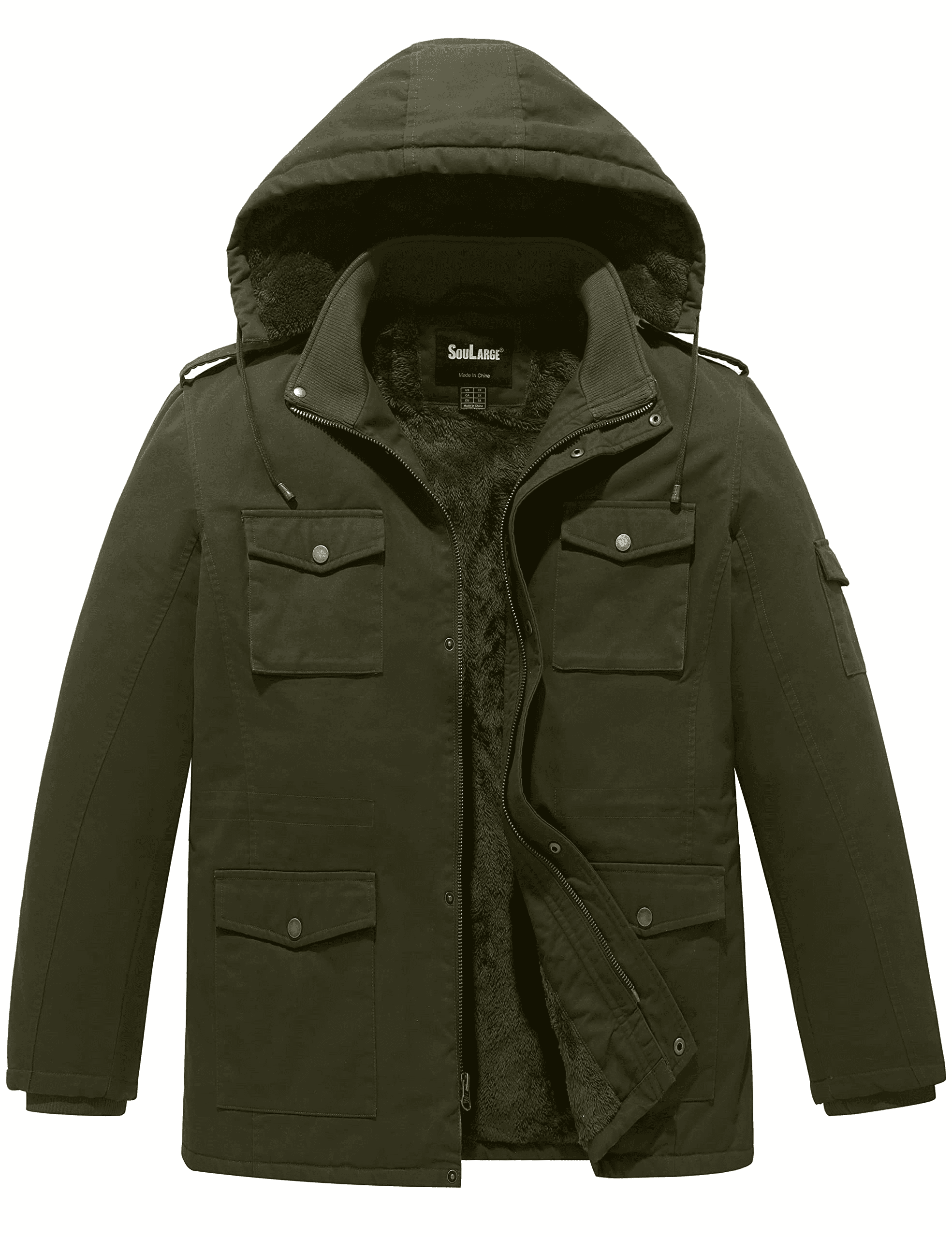 Soularge Men's Big and Tall Military Winter Thick Cotton Parka Jacket with Hood (Grey, 3X)
