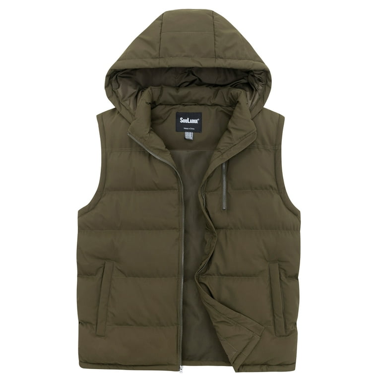 Soularge Men's Big and Tall Winter Casual Multi Pockets Utility Vest with  Hood Army Green 6XL