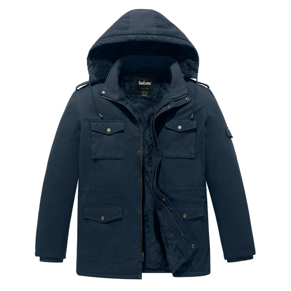 Soularge Men's Big and Tall Winter Coat Puffer Jacket Warm Windproof Padded Parka with Hood Navy 3X