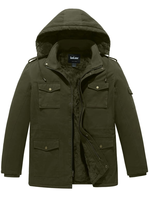 Men's Big and Tall Winter Coat Warm Puffer Jacket Hooded Windproof Winter Puffer Coat Army green 4X