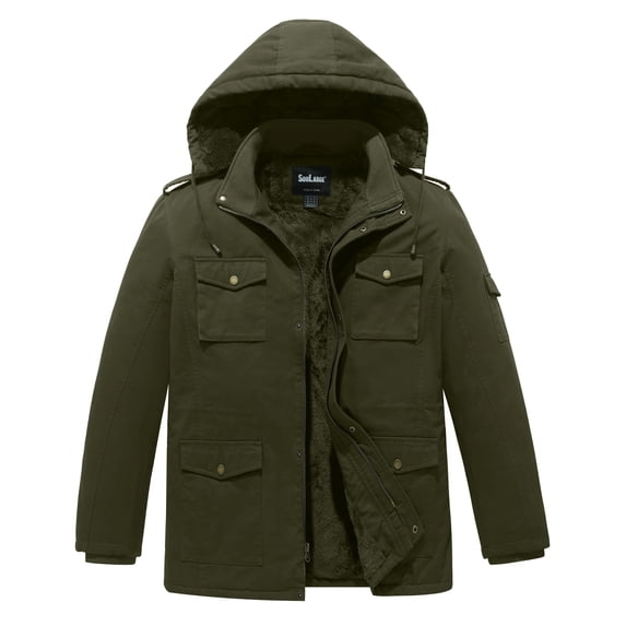 Soularge Men's Big and Tall Winter Coat Warm Puffer Jacket Hooded Windproof Winter Puffer Coat Army green 5X