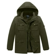SOULARGE Men's Big and Tall Winter Coat Warm Puffer Jacket Hooded Windproof Winter Puffer Coat Army green 3X
