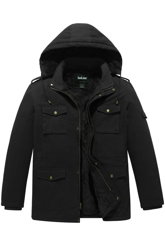 Men's Big and Tall Winter Coat Warm Puffer Jacket Hooded Windproof Winter Puffer Coat Black 3X