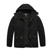 SOULARGE Men's Big and Tall Winter Coat Warm Puffer Jacket Hooded Windproof Winter Puffer Coat Black 3X