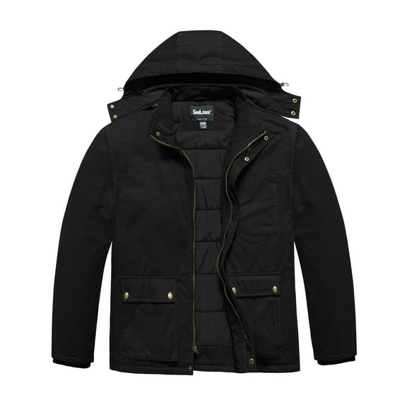 Soularge Men's Big and Tall Winter Coat Warm Puffer Jacket Hooded Windproof Winter Puffer Coat Black 3X