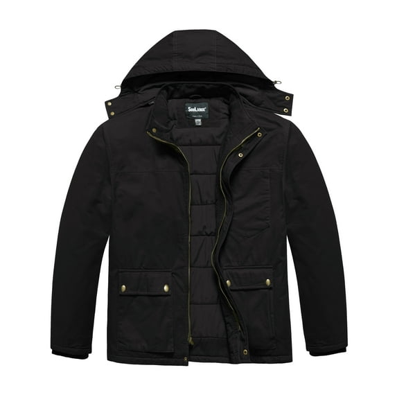 Soularge Men's Big and Tall Winter Coat Warm Puffer Jacket Hooded Windproof Winter Puffer Coat Black 3X