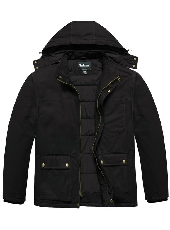 Men's Big and Tall Winter Coat Warm Puffer Jacket Hooded Windproof Winter Puffer Coat Black 3X