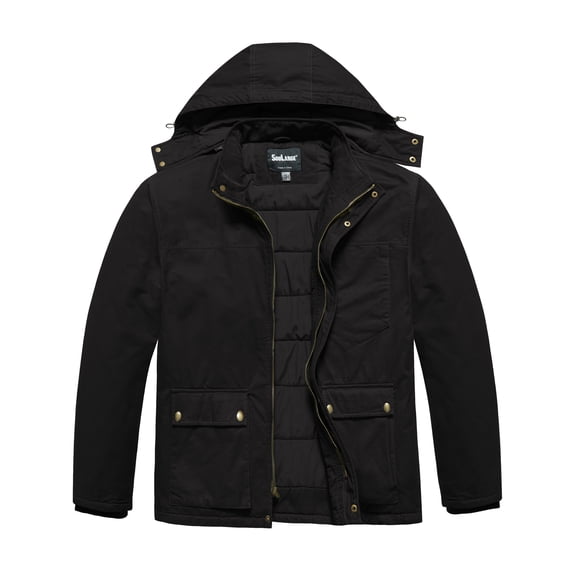 Soularge Men's Big and Tall Winter Coat Warm Puffer Jacket Hooded Windproof Winter Puffer Coat Black 3X
