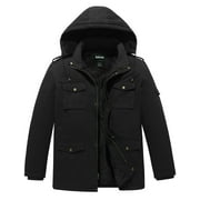 SOULARGE Men's Big and Tall Winter Coat Warm Puffer Jacket Hooded Windproof Winter Puffer Coat Black 4X