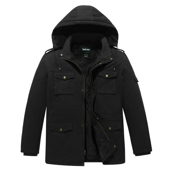 Soularge Men's Big and Tall Winter Coat Warm Puffer Jacket Hooded Windproof Winter Puffer Coat Black 5X