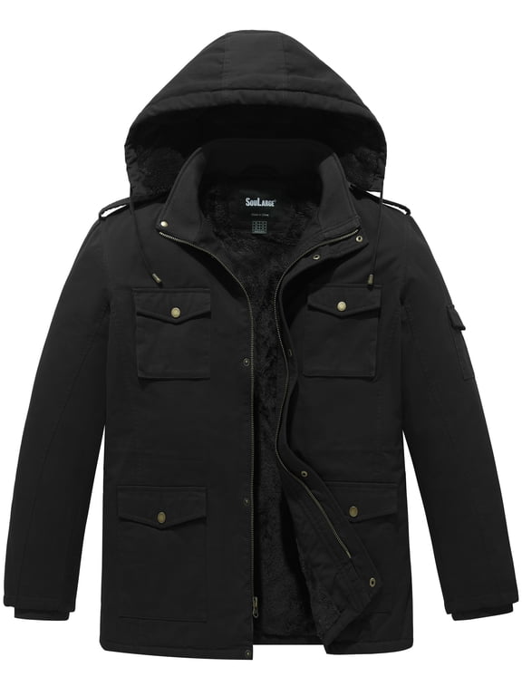 Men's Big and Tall Winter Coat Warm Puffer Jacket Hooded Windproof Winter Puffer Coat Black 5X