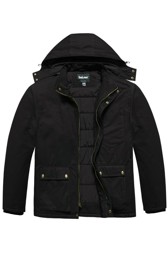 Men's Big and Tall Winter Coat Warm Puffer Jacket Windproof Winter Jacket Black 6X