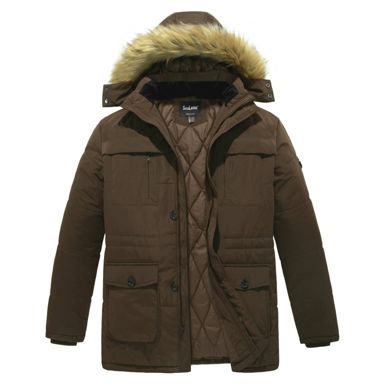 Soularge Men s Big and Tall Winter Coat Warm Puffer Jacket Waterproof Insulated Jacket Coffee 2X Walmart