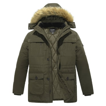 Soularge Men's Big & Tall Winter Warm Quilted Ski Jacket – Faux Fur Hood, Stand-Up Collar, Zip Closure, Sizes 2X-6X