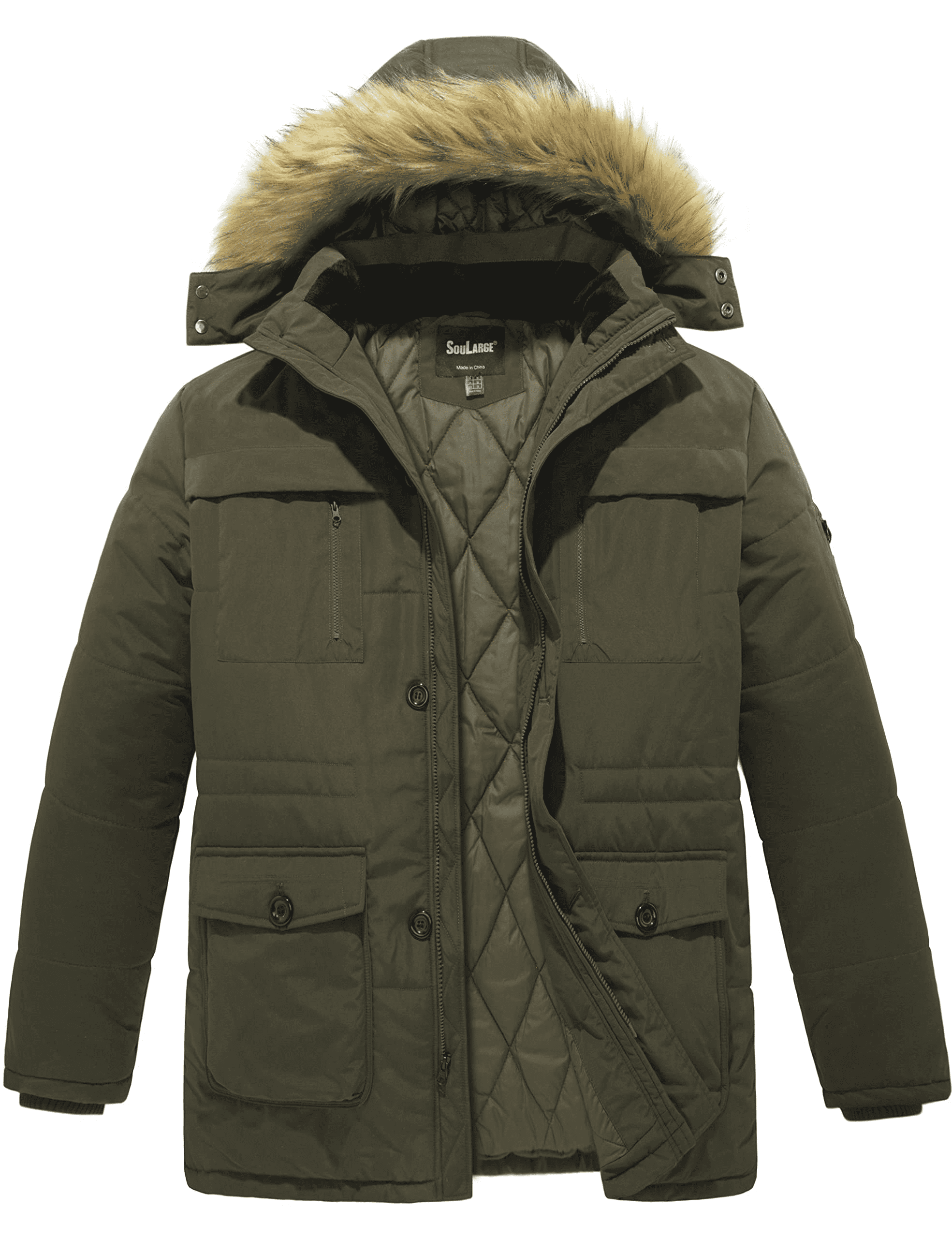 Soularge Men's Big and Tall Winter Warm Insulated Utility Jacket Coat