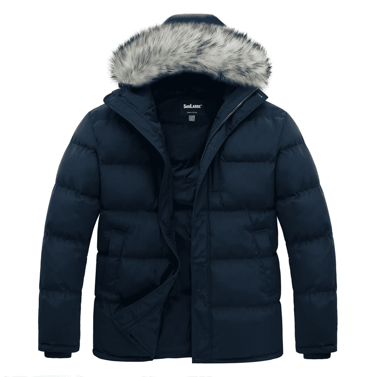 Soularge Men's Big and Tall Winter Warm Zip up Parka Coat with Removable  Hood (Navy, 5X)