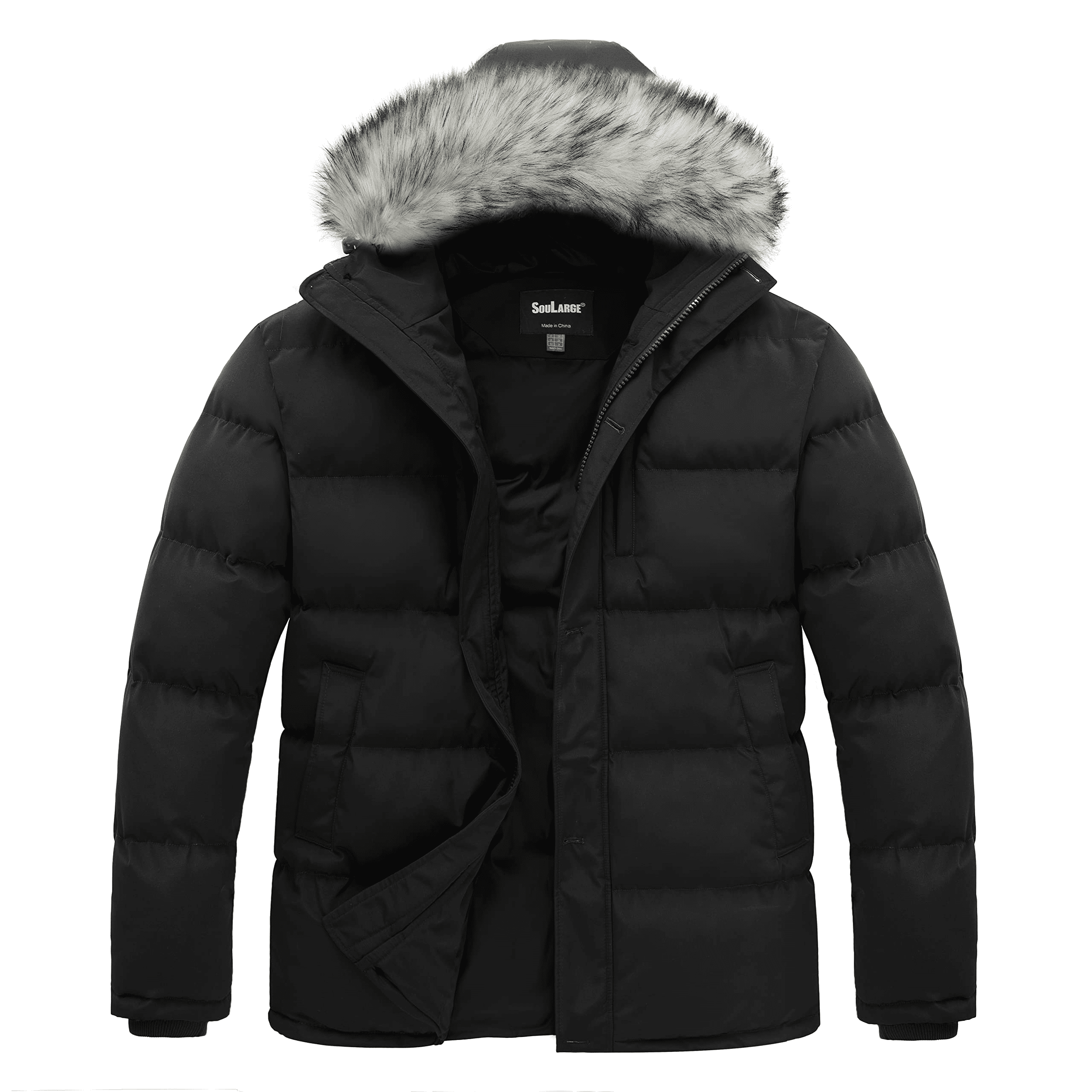 Soularge Men's Big and Tall Winter Water Resistant Hooded Puffer Coat ...