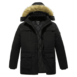 Soularge Men s Big and Tall Winter Coat Padded Puffer Jacket Waterproof Winter Puffer Parka Jacket with Hood Black 6X Walmart