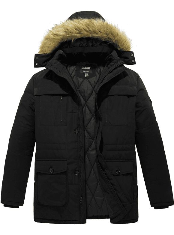 Soularge Men's Big and Tall Winter Water Resistant Hooded Puffer Coat Outerwear (Black,5X)
